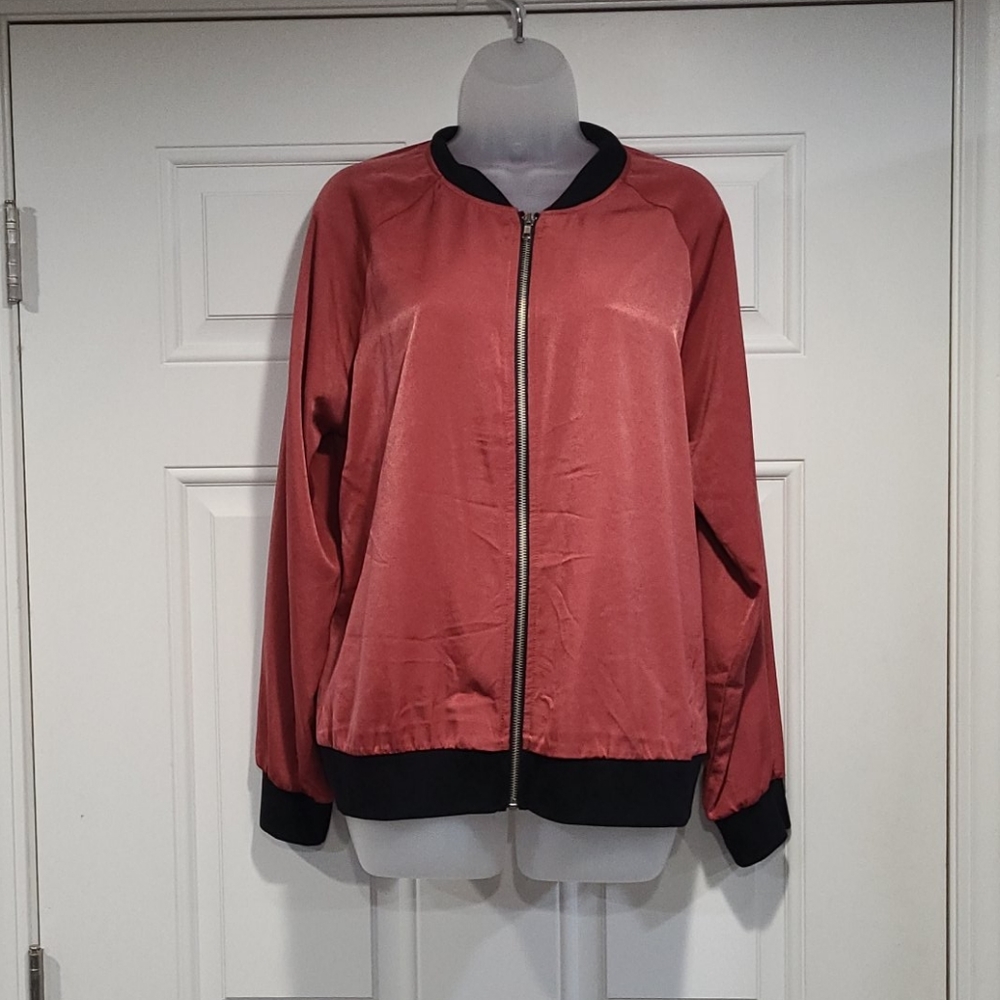 BOMBER JACKET: Red / Black Rayon Bomber Jacket
